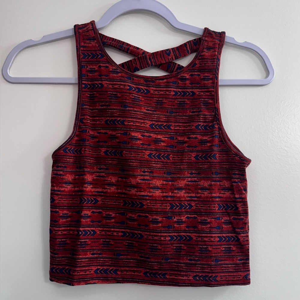 Express Red Aztec Print Cropped Tank Top M